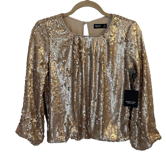 Simply Vera Vera Wang Blouse Gold Sequin Long Sleeve Polyester Size X-Small - Picture 1 of 8